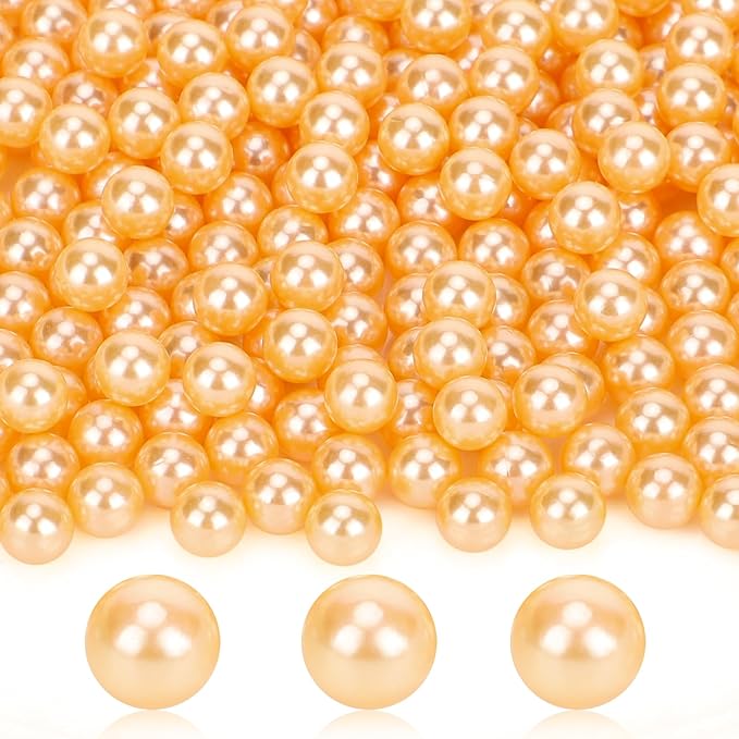 SUREAM 1300Pcs Pearls for Makeup Brush Holder, 8mm/0.31Inch Round Beads for Cosmetic Pencil Storage, Vase Filler for Wedding Centerpiece, Birthday Party, Table Scatter, Home Decoration(Gold, No Hole)
