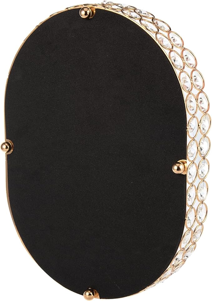 Feyarl Crystal Perfume Tray Vanity Makeup Organizer Ornate Jewelry Trinket Cosmetic Tools Decorative Skin Care Storage for Home Deco Dresser Bathroom Countertop (Oval 12" x 9") (Gold)