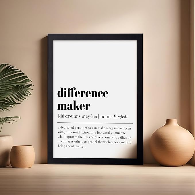 Poster Master Typography Poster - Dictionary Print - Definition of Difference Maker, Book Page - Gift for Teacher, Mentor, Friend - Wall Decor for Home, Classroom, Office, 16x20 Black Framed