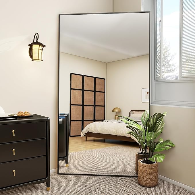 VooBang Large Full Length Mirror 78" x 35" - Shatterproof Huge Floor Full Body Mirror with Metal Frame, Freestanding, Wall Mounted, or Wall Leaning for Bedroom, Living Room, Dressing Room, Black