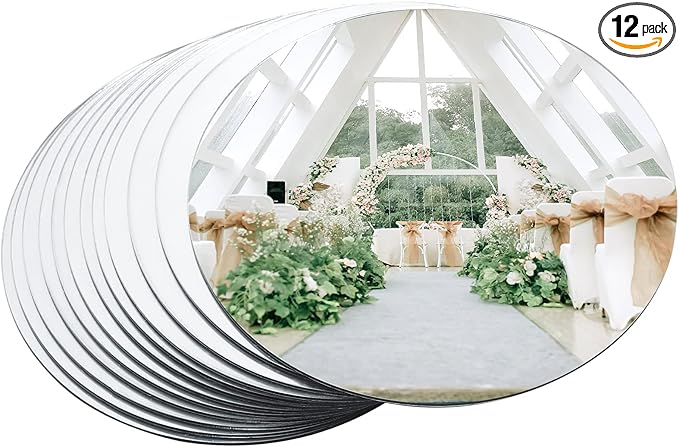 12 Pcs Mirror Centerpieces for Tables, Acrylic Simulated Glass Round Mirror Tray Decoration Small Circular Plate for Candles Wedding Centerpiece Baby Shower Christmas Party Decor Crafts 10 x 10''