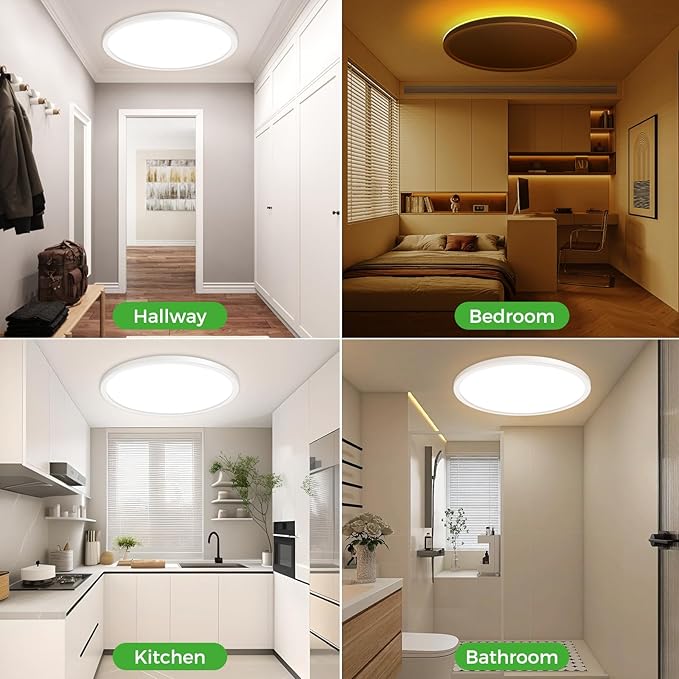zemty 19 Inch LED Ceiling Lights with Night Light 1800K, 36W 3600lm Light Fixtures with Remote Control, 3000K-6500K Adjustable, Dimmable Low Profile Ceiling Lamp for Bedroom Dining Room Kitchen-White