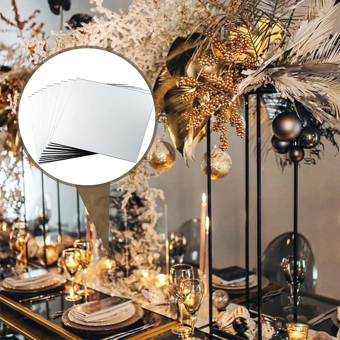 Mwellewm 12 Pcs Mirror Centerpieces for Tables, Acrylic Simulated Glass Round Mirror Tray Decoration Small Circular Plate for Candles Wedding Baby Shower Christmas Party Decor Crafts 7.87 x 7.87''