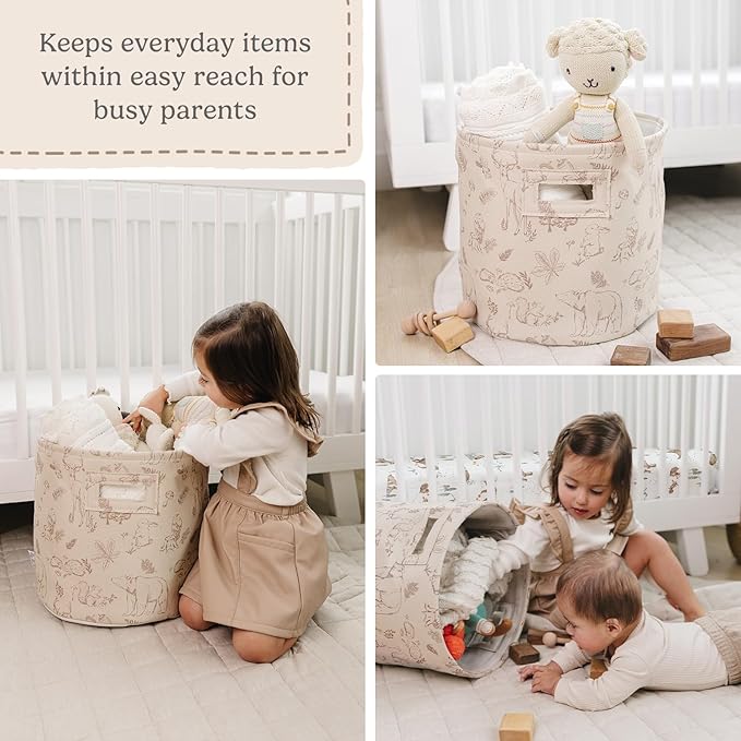 Sorrel + Fern Nursery Storage Basket (Magic Forest), Soft Collapsible Fabric Toy Bin, Magic Forest-Inspired Organizer for Playroom or Nursery, Gender-Neutral Decor, 13 × 13 Inches
