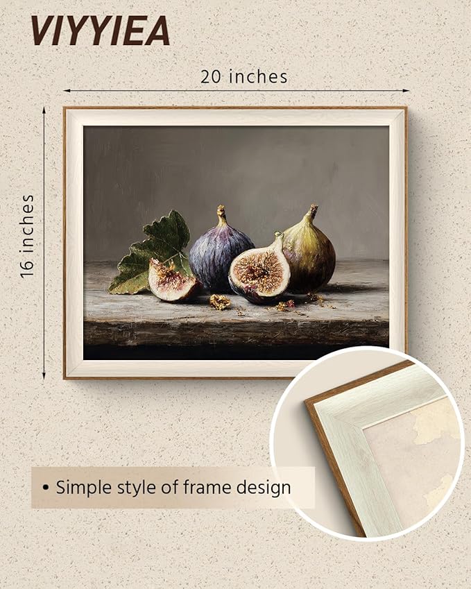 VIYYIEA Framed Wall Art for Living Room, Still Life Fig Canvas Prints, Rustic Kitchen Wall Decor, Vintage Fruit Art for Dining Room Bedroom Office, Modern Aesthetic Gift, 16x20 Inch