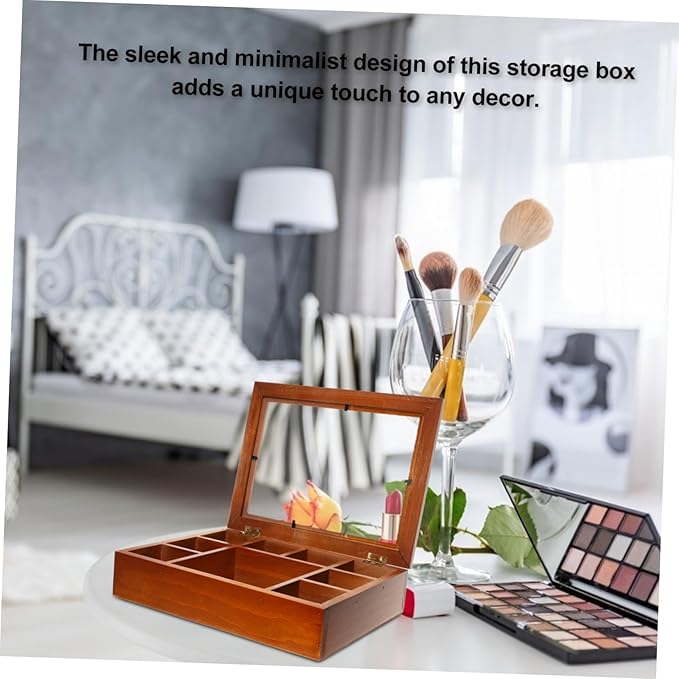 PRETYZOOM Jewelry Box Chinese Wooden Divided Box Cover Makeup Organizer for Desk