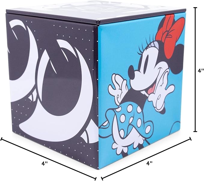 Ukonic Disney All Eyes on Minnie Mouse 4-Inch Tin Storage Box Cube Organizer with Lid | Basket Container, Cubby Cube Closet Organizer, Home Decor Playroom Accessories | Cute Gifts And Collectibles