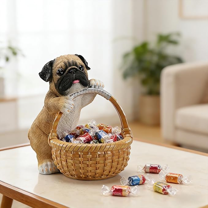 Dog Resin Storage Basket, Desktop Organizer for Remote & Keys, Cute Home Decor Tray, Ideal present for Pet Lovers.(Gray Pug)