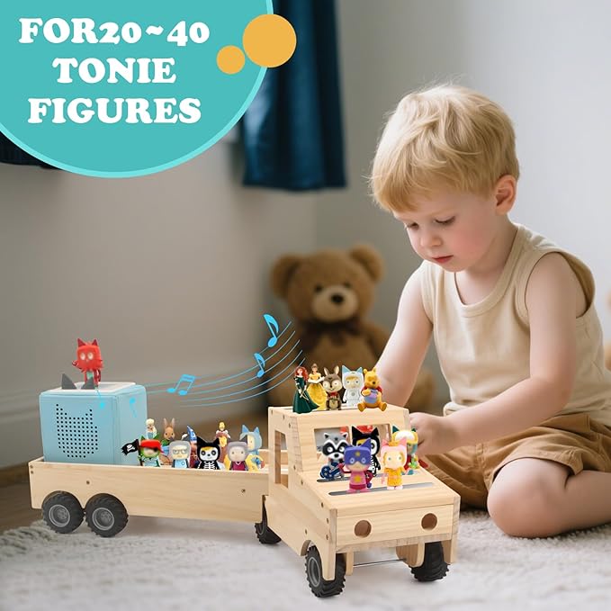 Truck for Tonies Box 1/2 Organizer Shelf Storage, Wooden Bus Magnetic Storage Holder for Toniebox Player Tonies Figures Characters for Children, Display Collection 20~30 Tonie Box Characters