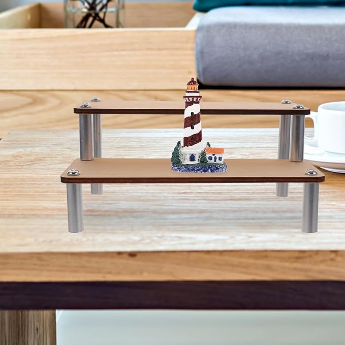 Tiered Wooden Display Stand for Figures and Collectibles Makeup Organizer Shelf with Smooth Finish Stable Multi-use Riser for Handcrafts Dolls and Home Decor Storage