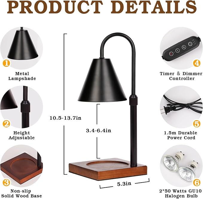 Modern Candle Warmer Lamp 2 Pack, Dimmable Candle Lamp Warmer with Timer, Mothers Day Birthday Gifts for Women Who Have Everything, Height Adjustable Candle Lamp, Cozy Living Room Bedroom Decor
