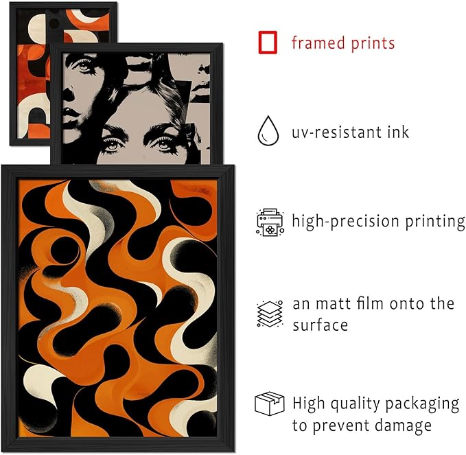 ANERZA 16 PCS Framed Retro 70s Wall Art Decor, Eclectic Vintage Wall Prints for Bedroom, Gallery Wall Frame Set, Abstract Posters for Living Room Aesthetic, Collage Kit, 60s 80s 90s Dorm Home Artwork