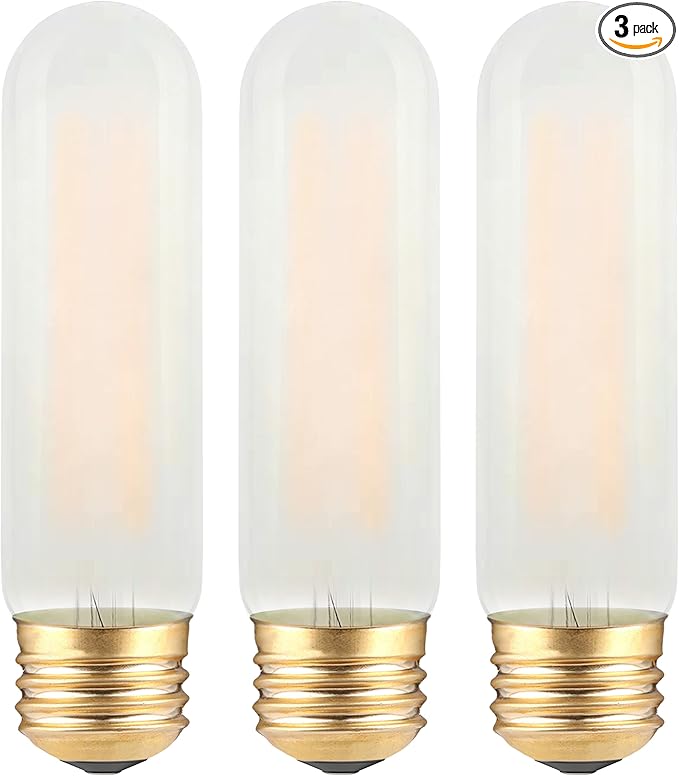 Frosted T10 LED Bulb- Dimmable E26 LED Chandelier Light Bulbs 25W Equivalent- 2700K Soft Warm- 2W Vintage Tubular Edison LightBulbs for Cabinet, Desk/Piano Lamp, Mason Jars, Bathroom Vanity- 3 Count