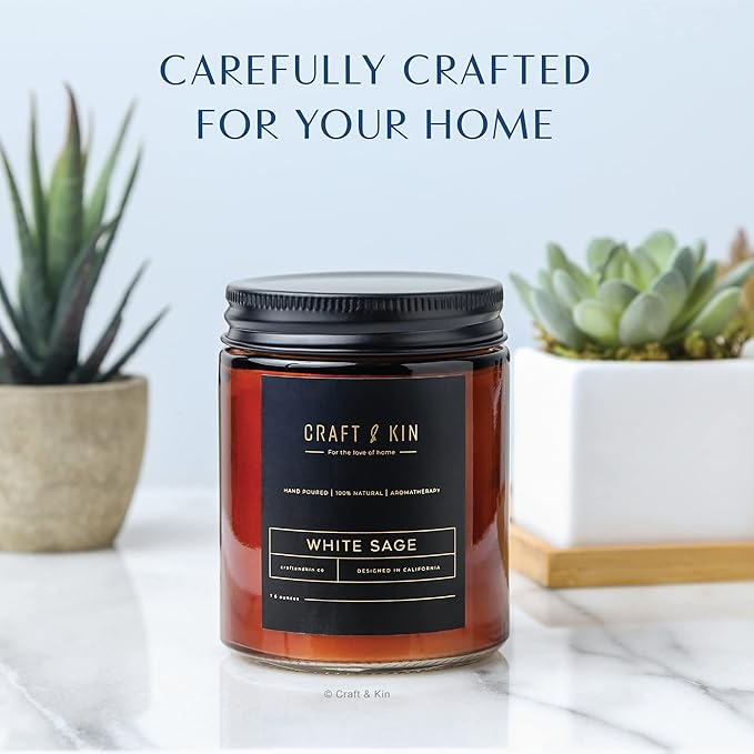 Craft & Kin Scented Candles for Men | Premium White Sage Winter Scented Candles | All-Natural Scent for Home | Long Lasting Holiday Candles with 45 Hour Burn Time, 8oz