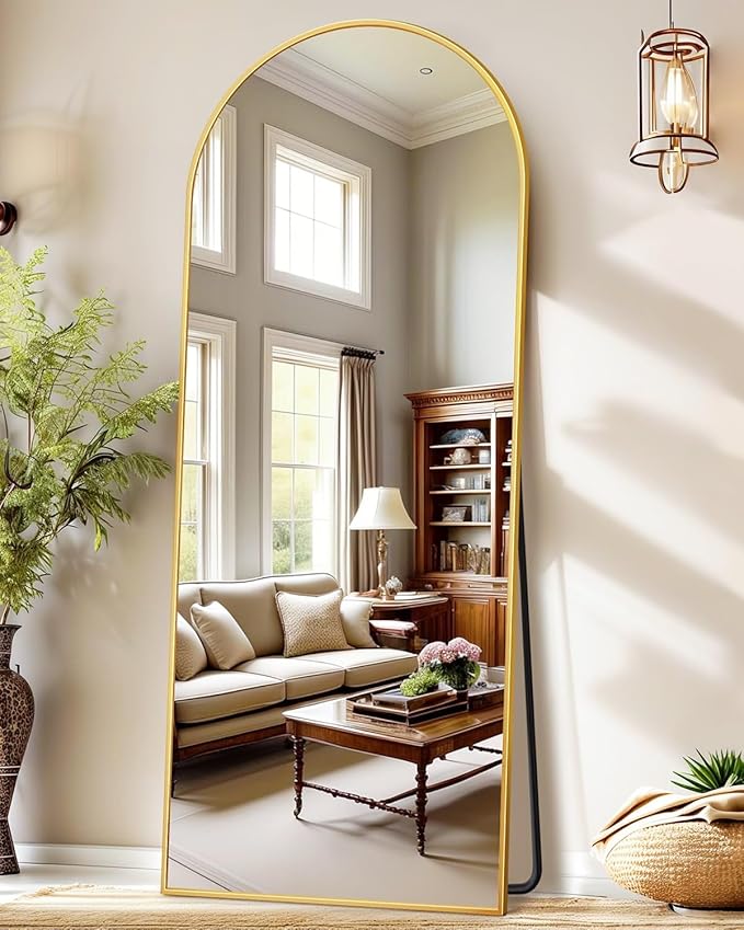 Antok Arched Full Length Mirror, 68"x28" Gold Metal Frame Floor Mirror for Bedroom Living Room, Freestanding/Wall Mount/Leaning