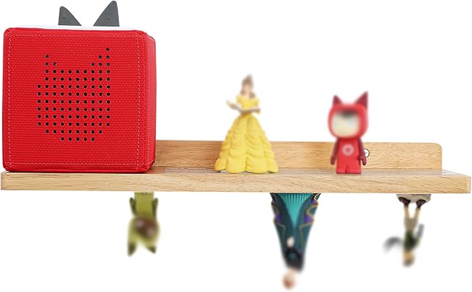PHOENANCEE for Tonies Shelf Magnetic,for Tonie Figures Wall Shelves,for Toniebox Shelf Audio Toy Figurine Holder Organizer (Storage 36 Character),Compatible Charging Station for Kid's Room,Oak,1 Tier