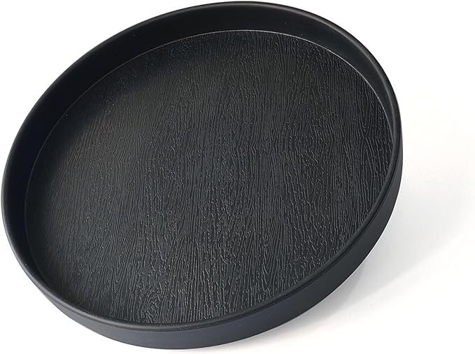 Round Black Tray (8 Inch) - Heavy Duty Bathroom & Kitchen Decor Tray | Versatile Vanity, Coffee Table, Serving Tray | Farmhouse & Modern Countertop Organizer