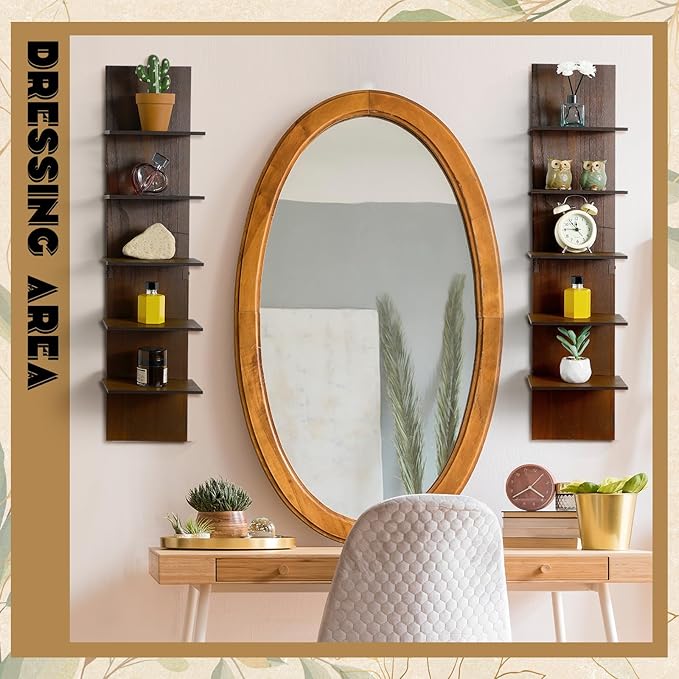 Yuntau 2 Pieces 5 Tier Wall Shelves for Bedroom 31.4 Inches Split Assembly Type Mount Vertical Wall Shelf Column Lack Hanging Floating Shelf for Storage Organizer Design Home Living Room(Walnut)
