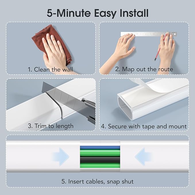 Delamu Cord Covers for 4-7 Wires on Wall, 62.8in Cord Hider Cable Hider, Paintable Wire Covers for Cords on Wall, TV Cord Hider for Wall Mount TV, Cable Cover Management, 4X L15.7 W1.57 H0.78in