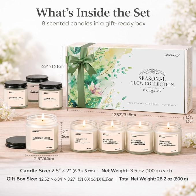 Scented Candles Gift Set, 8 Pack Soy Wax Candles for Home, Long Lasting Burn Floral Fresh Aromatherapy Scents for Women, Birthday, Holiday, Mothers Day