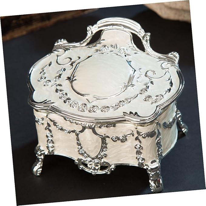 SECFOU Vintage European Style Small Jewelry Box with High Foot, Retro Trinket Case for Women, Desktop Jewelry Organizer and Makeup Storage, 6.8x5.3x5.5 Inches