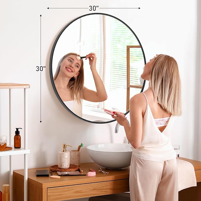 NEWBULIG Black Round Wall Mirror 30 Inch, Bathroom Mirrors for Over Sink, Wall Decor for Bathroom, Entryway, Bedroom, Vanity