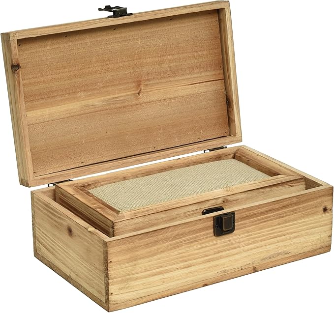 DECOR4SEASON Decorative Storage Boxes with Hinged Lid, 2 Pcs Memory Box for Keepsakes, Wooden Treasure Chest Box, Large Vintage Craft Box Trunk Basket for Men, Kids, Jewelry, (Linen Lid, White)