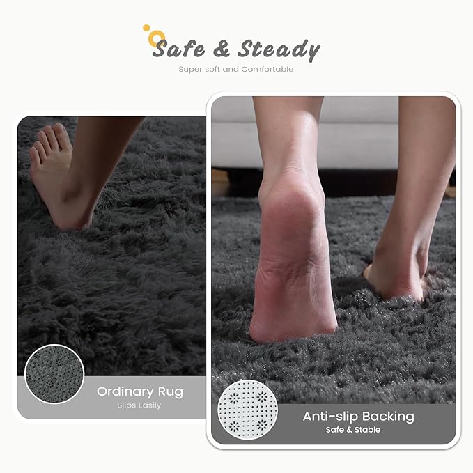 Modern Soft Fluffy Small Shaggy Rug for Bedroom Livingroom Dorm Kids Room Indoor Home Decorative, Non-Slip Plush Furry Fur Area Rugs Comfy Nursery Accent Floor Carpet 5X7 Feet, Smoke Gray