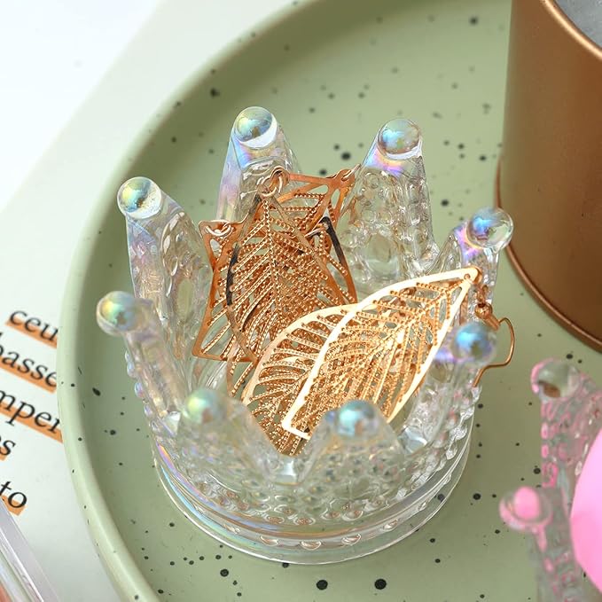 Crystal Glass Candle Holder Set of 2 Crown Shaped Makeup Sponge Beauty Egg Storage Rack Jewelry Watch Nail Art Dappen Dish Wedding Christmas Decor
