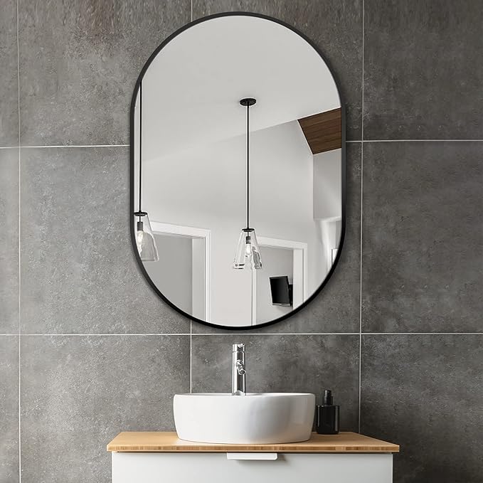 Bathroom Vanity Mirror for Wall, 36''x24'' Black Oval Bathroom Mirror for Over Sink, Bedroom, Living Room, Entryway, HD Tempered Glass, Wall Mounted Horizontally or Vertically