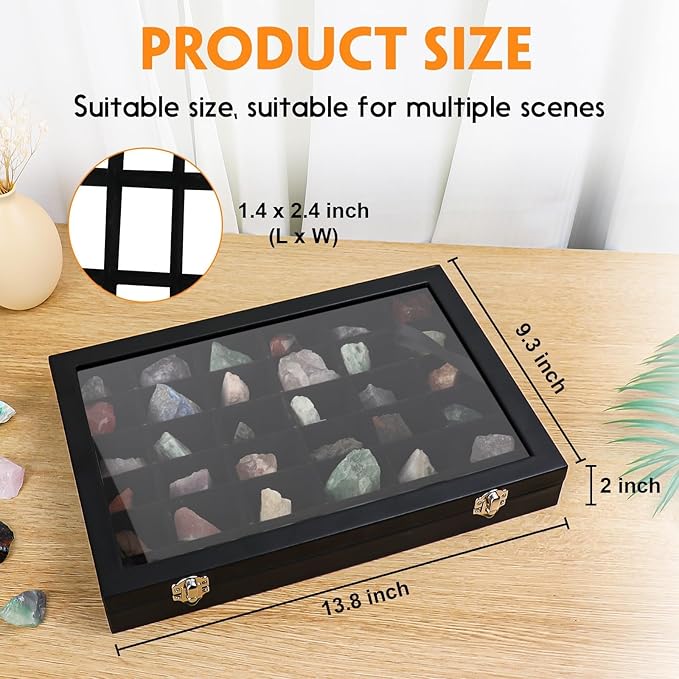 Rock Collections Box for Kids - PU Leather Rock Display Case with 36 Grid - Storage & Display Shelf for Collectibles