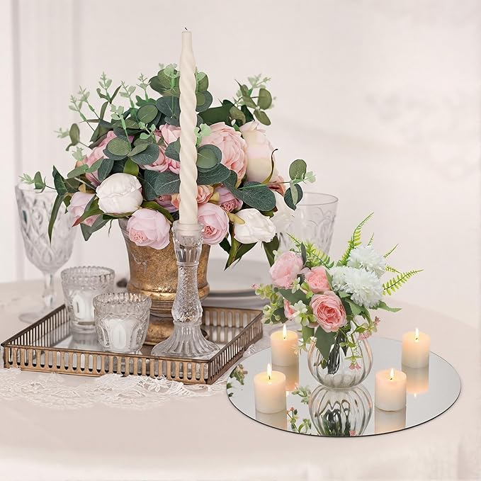 Amyhill 8 Pcs Round Mirrors for Centerpieces Table Decorations Acrylic Circle Mirrors Tray Candle Plates for Wedding Baby Shower Birthday Party Bulk Supplies(16 Inch)