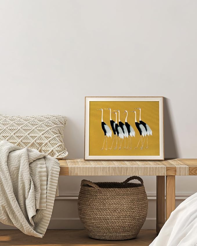 VIYYIEA Framed Wall Art for Living Room, Cranes Canvas Prints, Vintage Home Decor, Animals Painting Picture, Bathroom Wall Decor Gifts for Friends or Family - 20L x 16W
