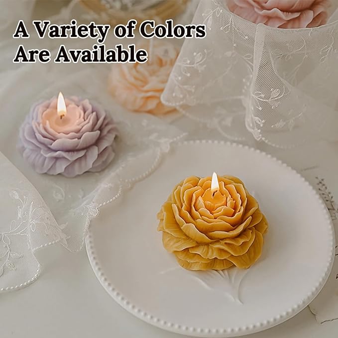 Dark Yellow Peony Flower Shape Candles for Women - Aromatic Pastel Aesthetic Candle with Chamomile Fragrance - Christmas Gift for Friends Colleagues and Classmates (3 inch)