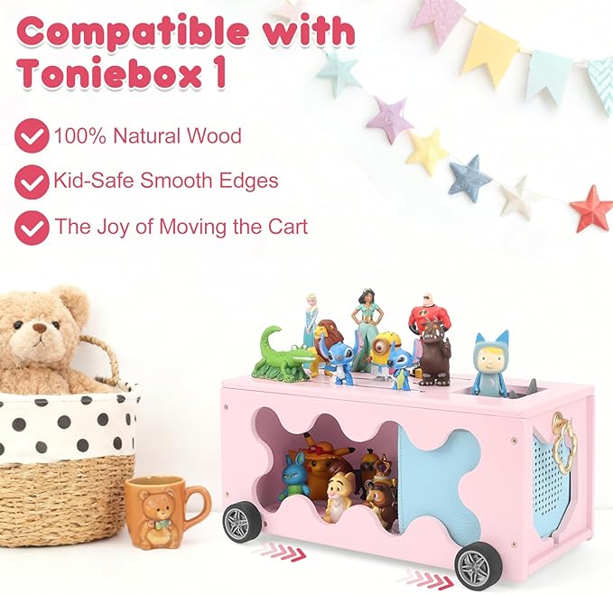 for Tonies Box Organizer Shelf Storage, Treasure Chest Cart for Tonie Shelf Magnetic, Compatible with Tonie box 1/2 Player Tonies Figures Characters for Children, Display Collection 20~30 Characters