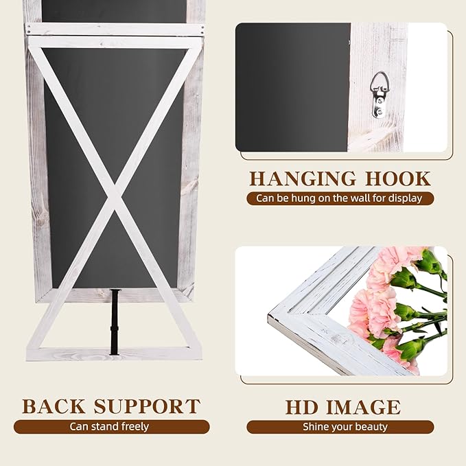 Full Length Mirror 65"x22" with Stand Solid Wood Frame Floor Large Mirror for Living Room, Bedroom Hanging Standing or Leaning Wall-Mounted, White