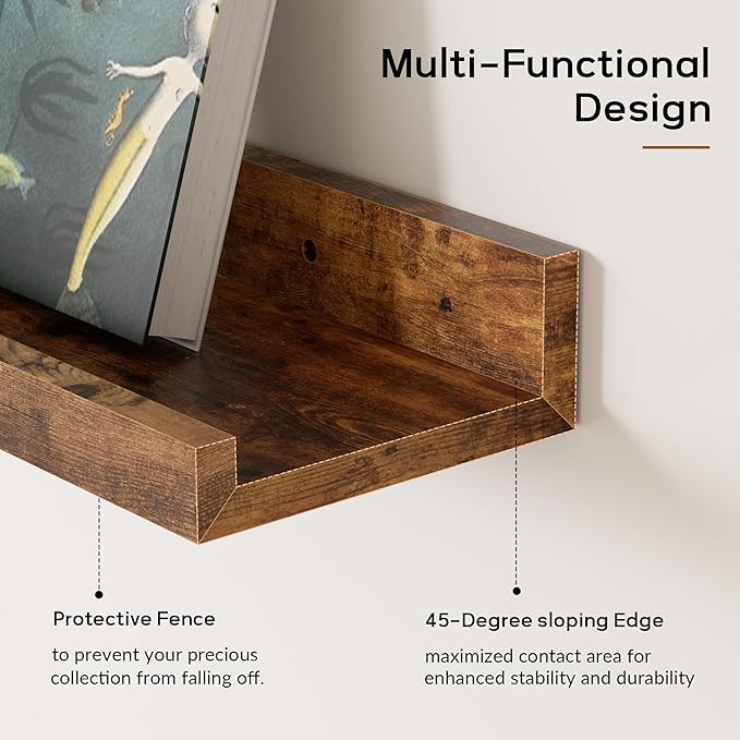 Merapi 6-Pack Floating Shelves for Wall, 36 Inch Long Modern Wood Shelves for Living Room, Bedroom, Bathroom & Kitchen Decor, Easy Installation Wall Mounted Storage Display Shelves