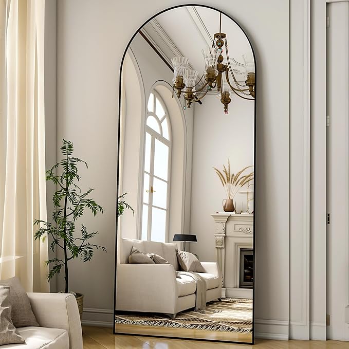 Arched Full Length Mirror 64"x21", Floor Standing Body Mirror with Aluminum Frame,Leaning Hanging for Bedroom Cloakroom Living Room Black