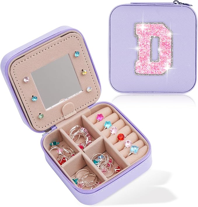 Uygafly Personalized Jewelry Case for Women Girls - Fashion Mini Jewelry Boxes - Trendy Travel Jewelry Organizer with Initials Letter - Teen Gifts | Lavender,D
