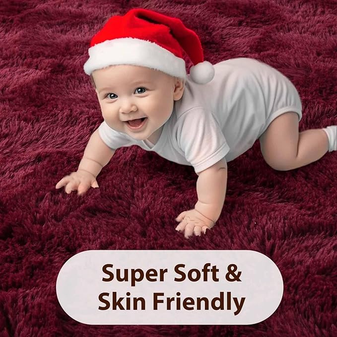FinRèc Red Rug for Living Room Bedroom, 4x6 Feet Fluffy Shag Area Rug, Non-Slip Plush Fuzzy Rugs for Nursery Kids Room Dorm Room Home Decor, Indoor Furry Floor Carpet