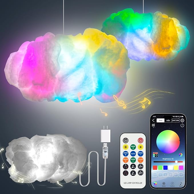 Cloud LED Lights for Bedroom - Aesthetic Mood Light with Music Sync App Control Wall Light, 3D Ceiling Lamp Color Changing Strip Lights for Kids Room Decorations