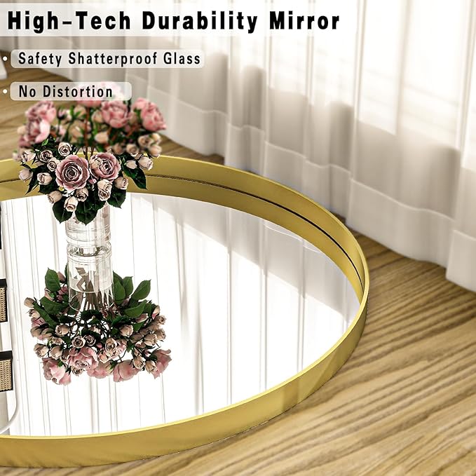 24 inch Round Bathroom Mirror, Gold Metal Deep Frame Wall Mounted Circle Mirror for Wall Decor, Living Room, Vanity, Entryway, Hanging or Leaning