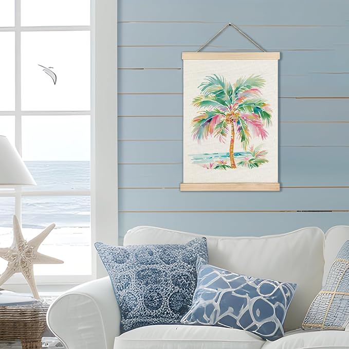 RYYCDOI Palm Tree Wall Art, Pink Green Preppy Beach Palm Tree Wall Art Poster, Coastal Wall Decor, Beach Room Decor, Beachy Wall Decor Posters for Home Room Bedroom Living Room, 12x16 Inches