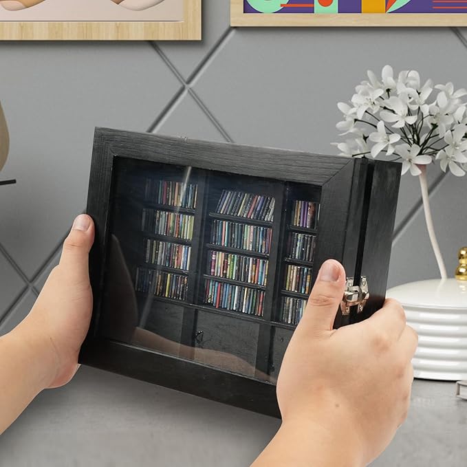 Anxiety Bookshelf - Shake Off Your Anxiety,Miniature Display Shelf,Contains 240 Miniature Book Models,Antique Style Gift Decoration Mini Bookshelf (Black)