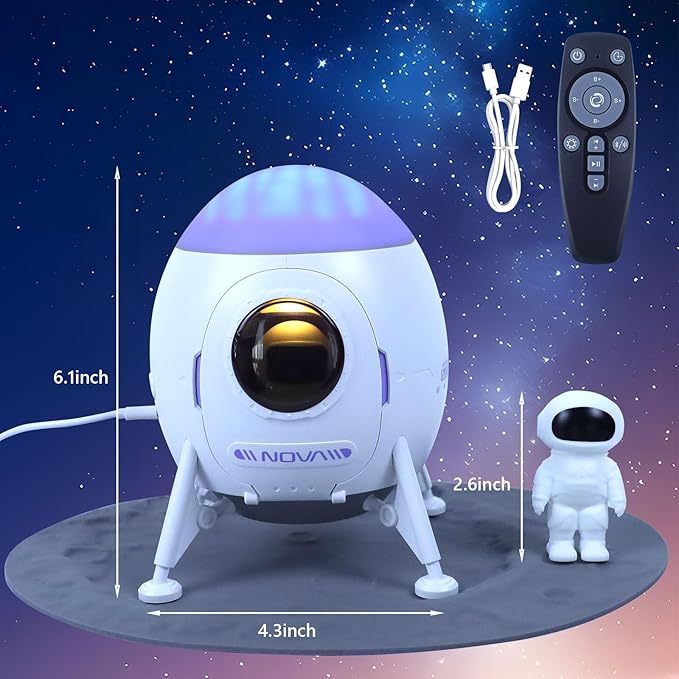 Lander Astronaut Projector Night Light, Built-in Speaker Space Man Buddy LED Planetarium Spaceman Lamp Gifts with White Noise Mode for Kids Adults Bedroom Ceiling Room Decor