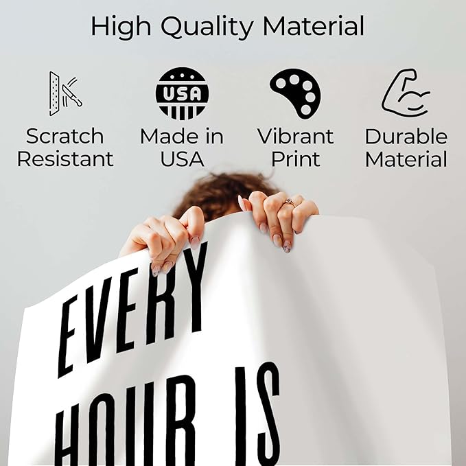 InkFlow Posters Every Hour Happy Hour Poster - Minimal Typography Quote Illustration - Modern Bar Kitchen Wall Decor - Simple Black White Design - 16x20 Unframed Canvas Print