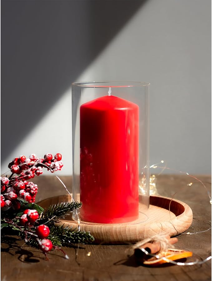 CANDWAX 3x6 Inch Red Pillar Candles Set of 3 - Unscented Christmas Pillars - 80-Hour Burn Time Self-Extinguishing Long Lasting Cone-Top Red Candles for Home Decor
