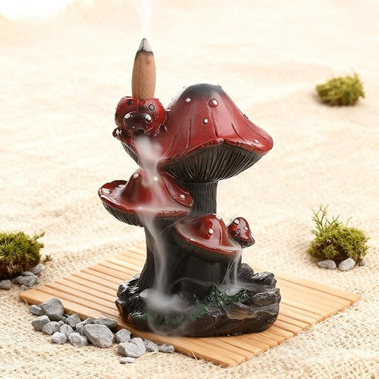 Incense Holder Waterfall Backflow Incense Burner Mushroom Decor with 20 Cones, Resin Relaxation Burner for Palo Santo, Home Office Meditation Desk Decor Zen Cottagecore for Mom