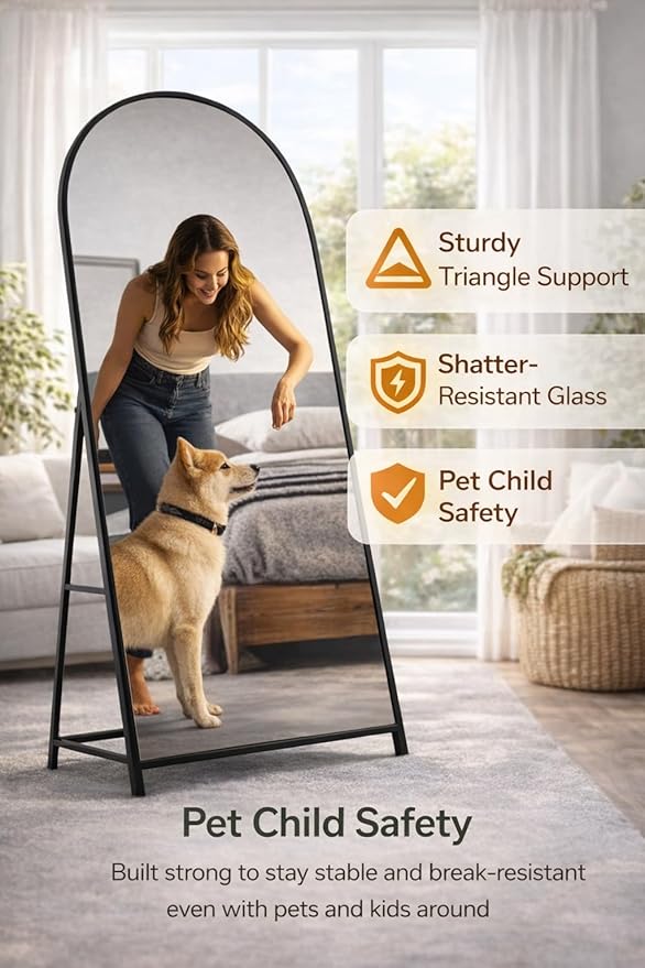 71"x32"Floor Mirror Full Length,Arched Full Length Mirror with Stand,Full Body Mirror,Hanging or Large Leaning for Bedroom Living Room Black