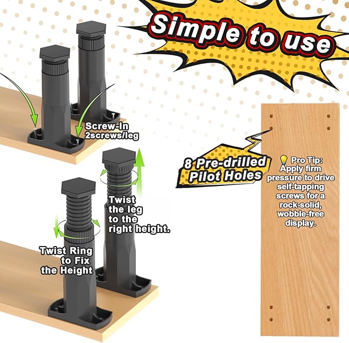 Manga Shelf Risers, 2 Pack Bookshelf Risers for Double Row Book Display, Height Adjustable, Light Wood Finish, Space Saving Organizer for Manga, Figures & Collectibles